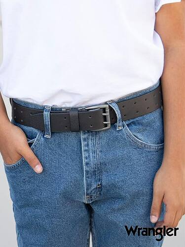 WRANGLER男真皮双针扣皮带腰带