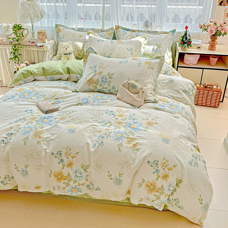 100%纯棉四件套全棉1.5m1.8米床简约宿舍单人双人床床单床笠4件套