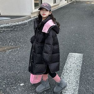女童羽绒服2023新款女大童冬季白鸭绒中长款外套儿童冬装保暖棉服