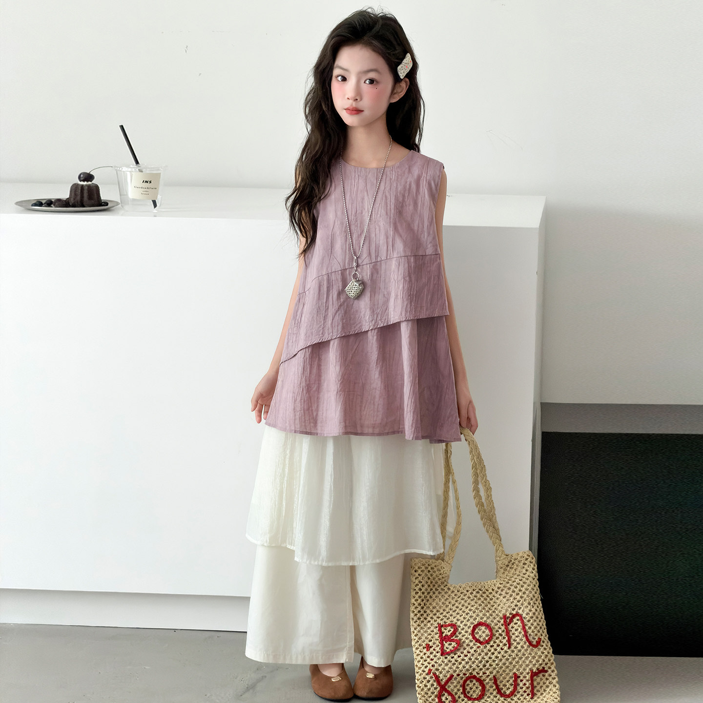 女童夏季韩系清冷阔腿裤两件套