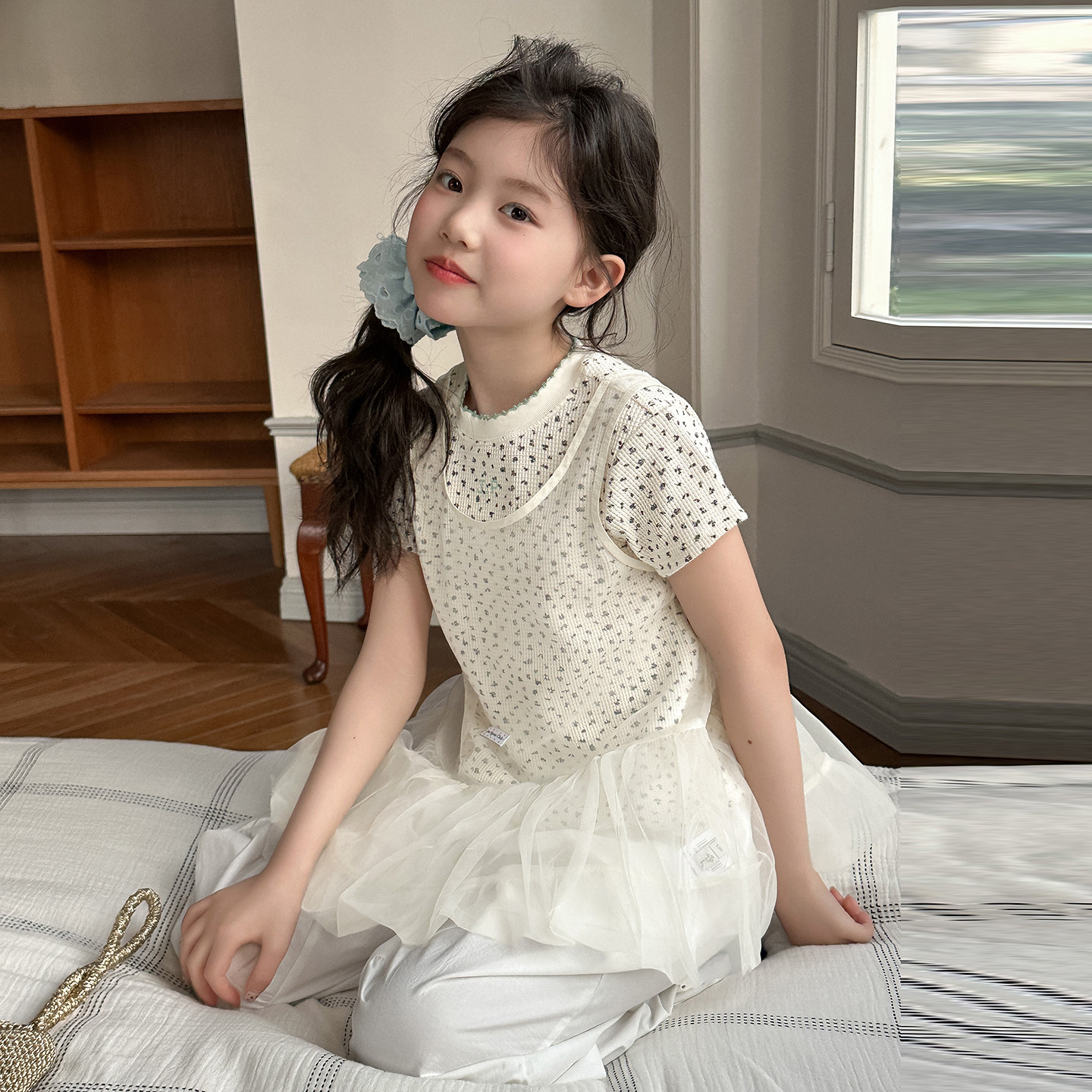女童夏季蕾丝波点三件套