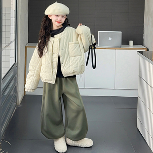 女童韩系风棉服冬季2025新款女大童冬装休闲短款外套儿童加绒套装