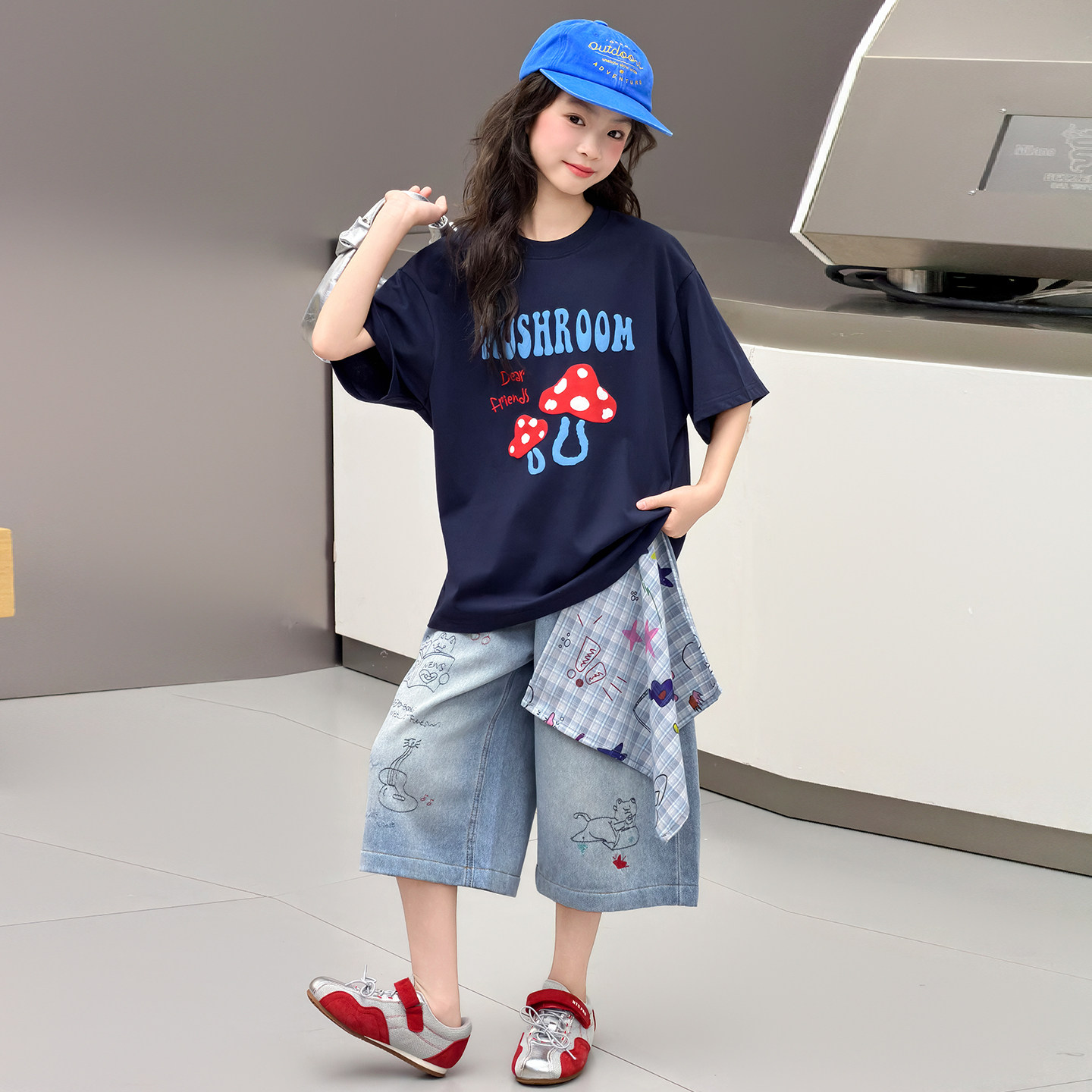 女童夏季短袖T恤牛仔裤两件套