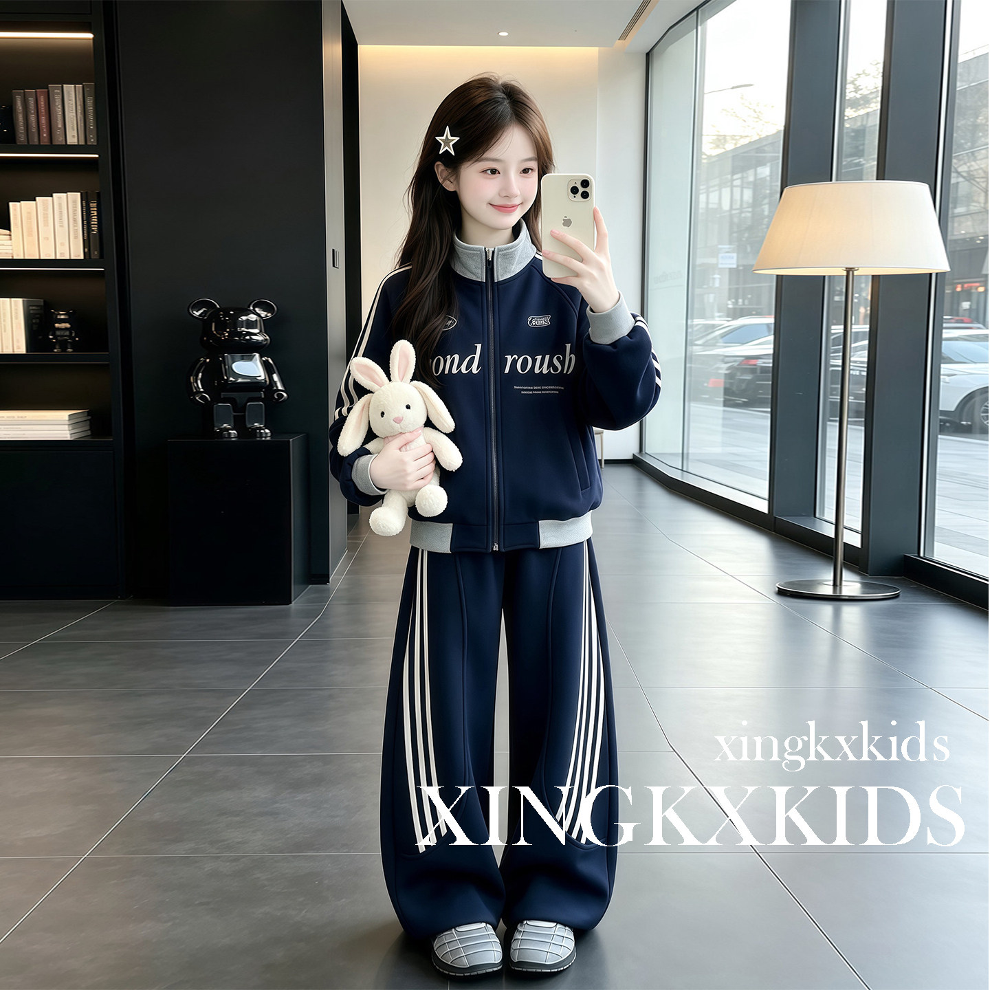 女童春秋季立领外套阔腿裤两件套