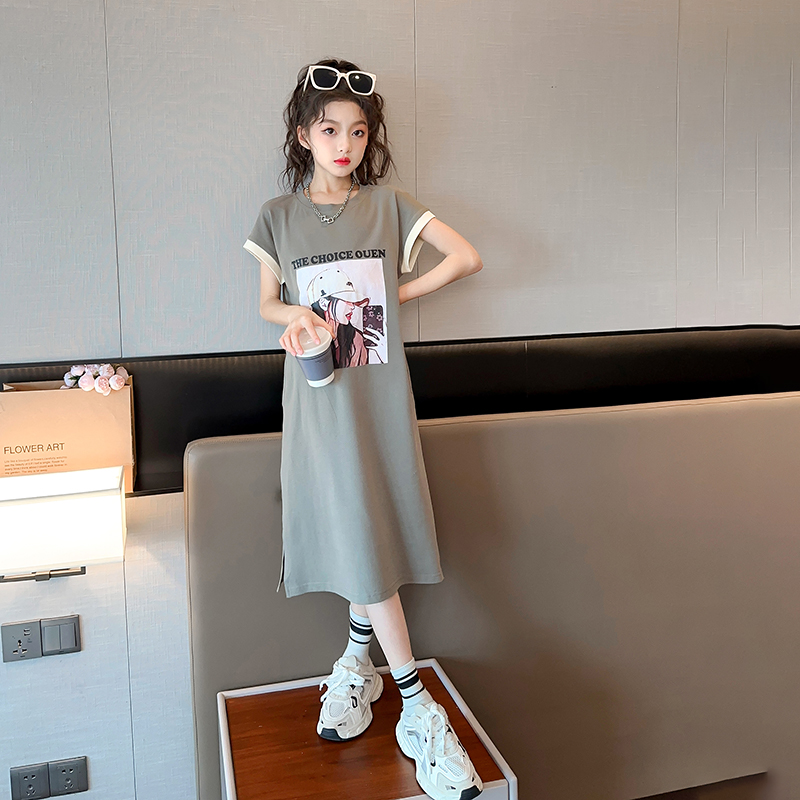 专柜品质女童装夏季纯棉长T裙子