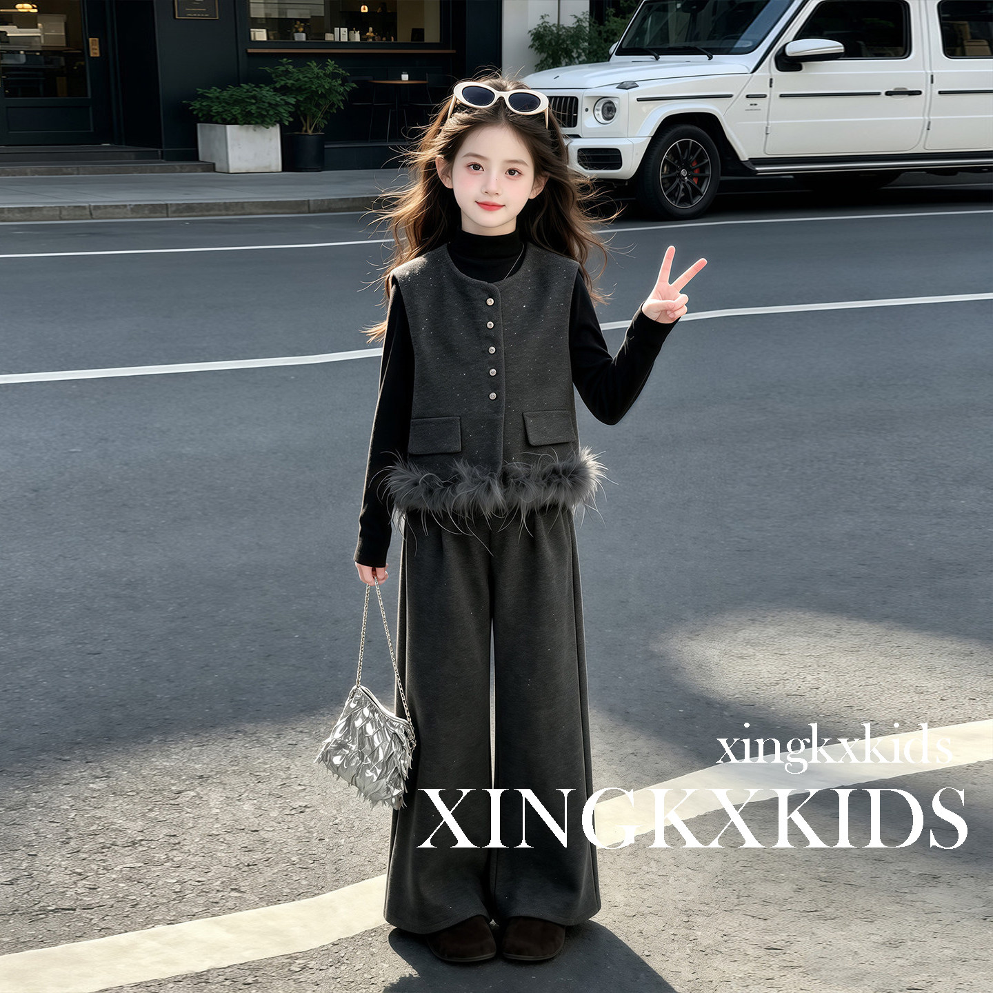 女童小香风呢子三件套秋季新款