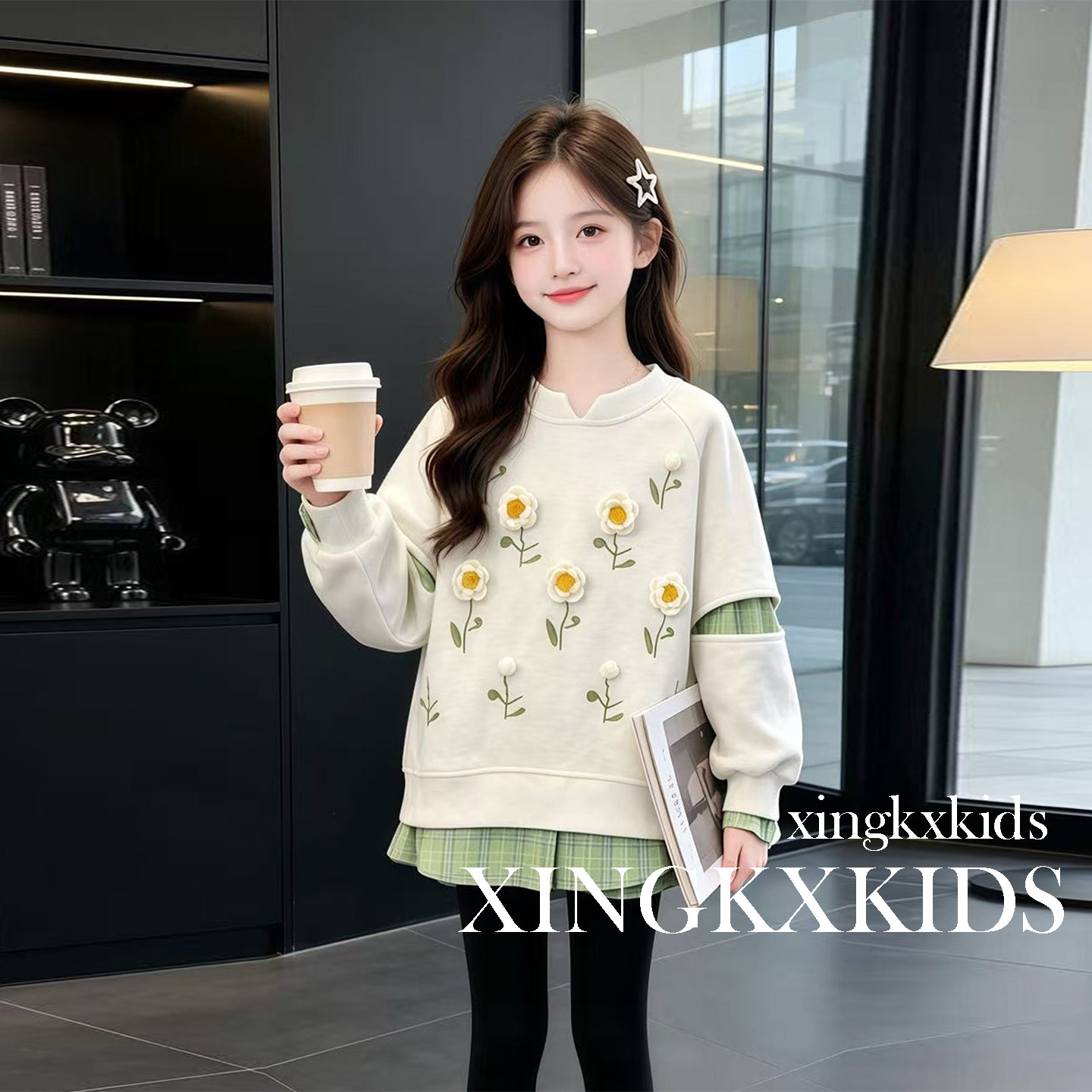女童假两件卫衣2026新款洋气
