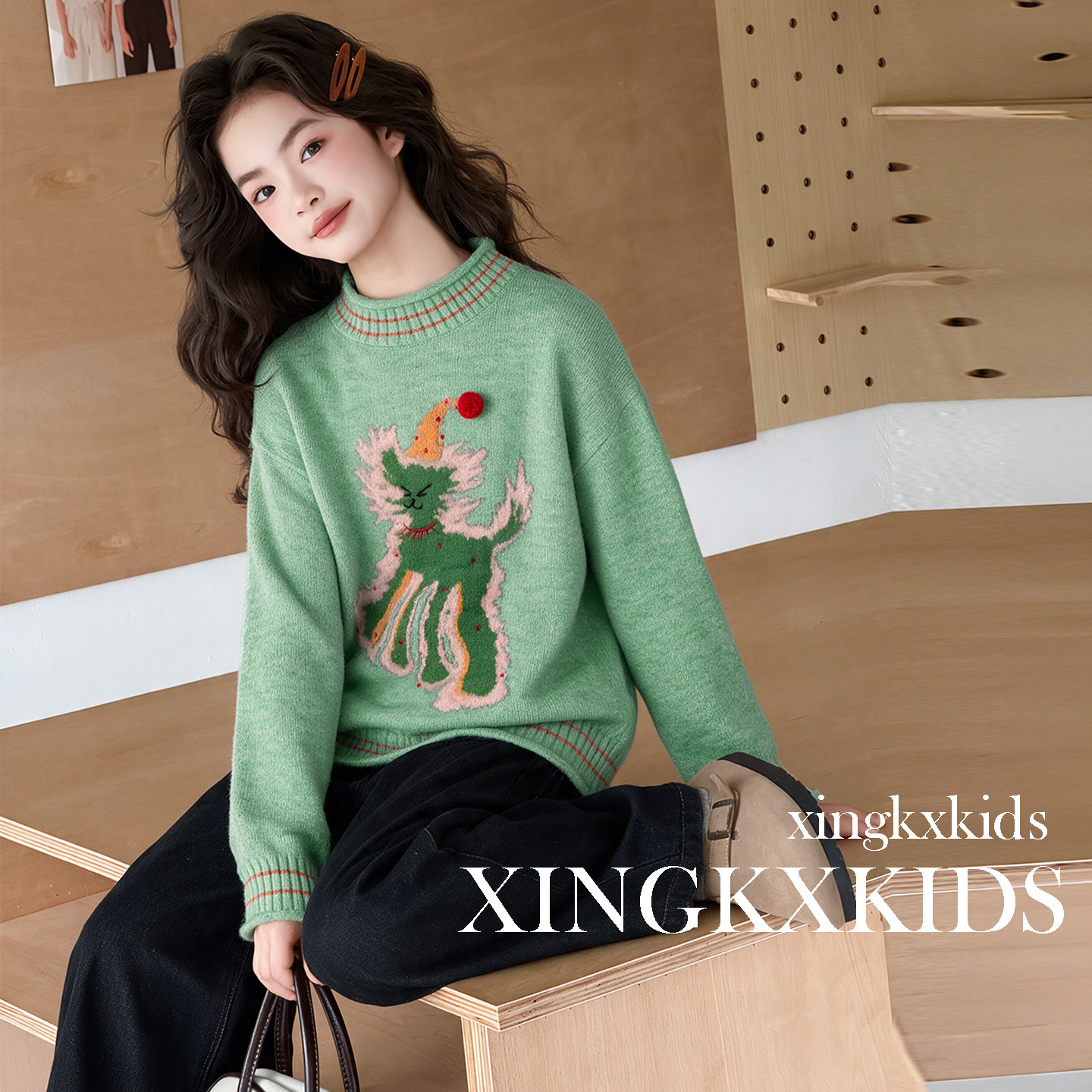 女童春秋时髦针织毛衣两件套