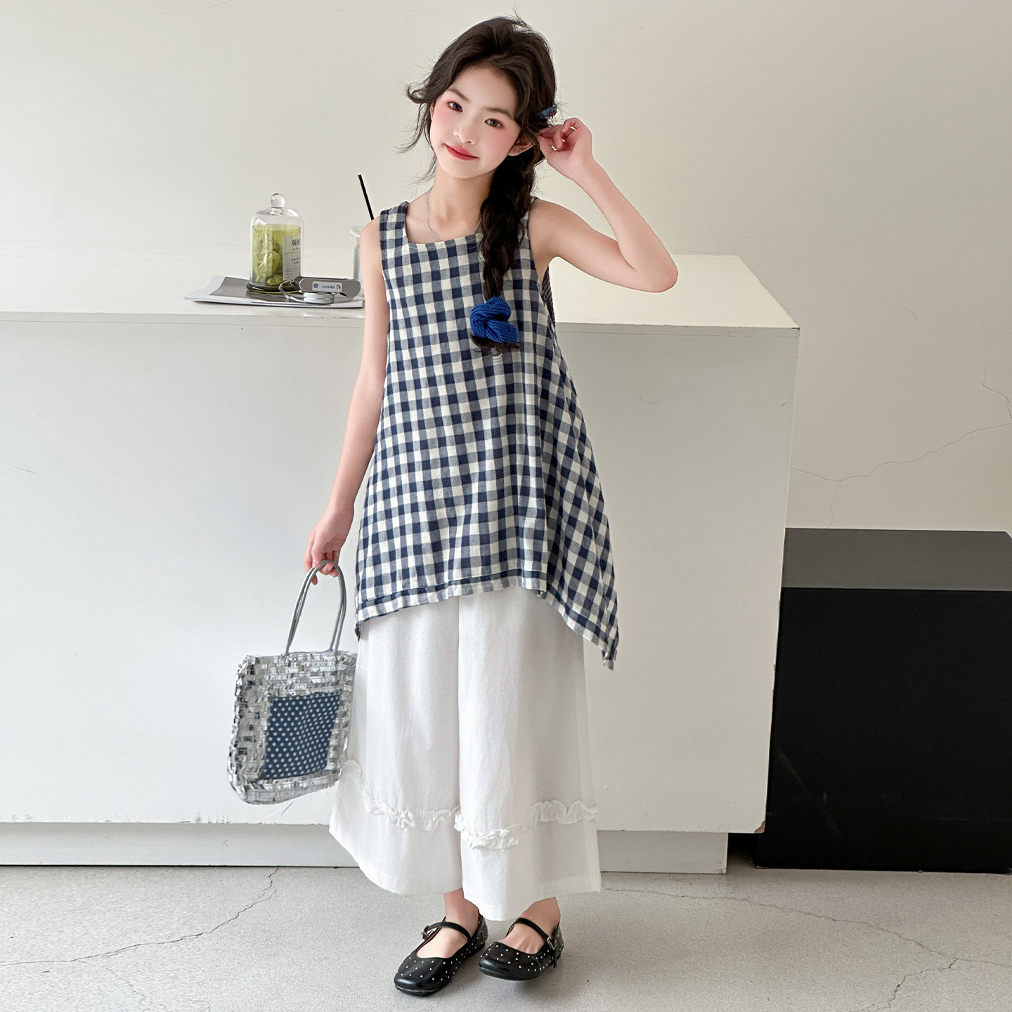 女童夏季韩系棉布背心阔腿套装