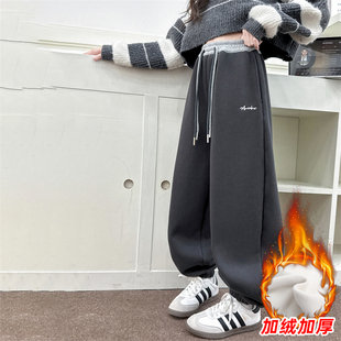 儿童一体绒加厚长裤 女大童秋冬韩系休闲裤 子 2025新款 女童加绒卫裤
