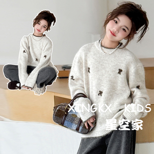 女童韩系毛衣冬装2026新款女大童冬季加厚针织线衣儿童圆领打底衫