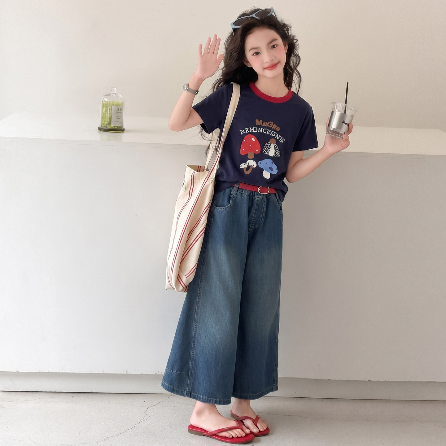 女童夏季卡通T恤牛仔两件套