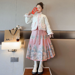 女童汉服2023新款儿童冬季古装中国风拜年服女孩加厚明制马面裙子