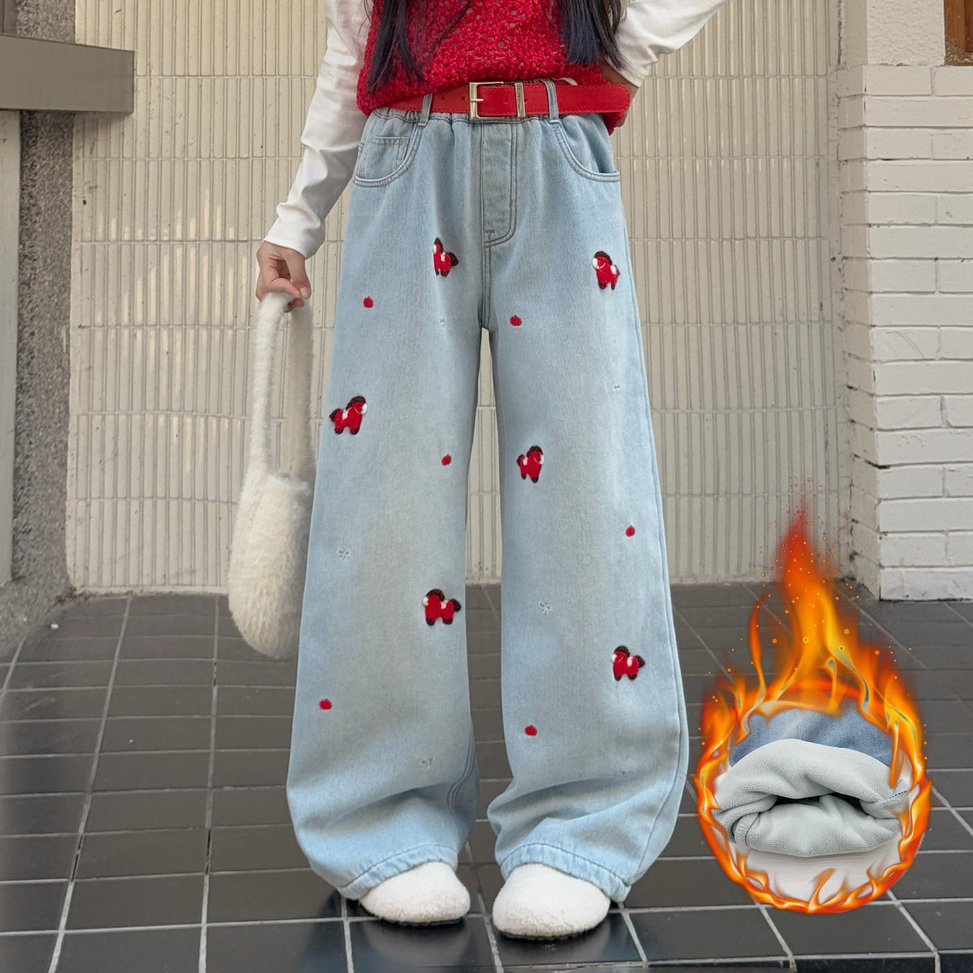 女童加绒牛仔阔腿裤冬季2026新款儿童一体绒直筒裤初中生冬装裤子,童装/婴儿装/亲子装,裤子,淘宝优惠券,粉丝福利购,淘宝优惠卷