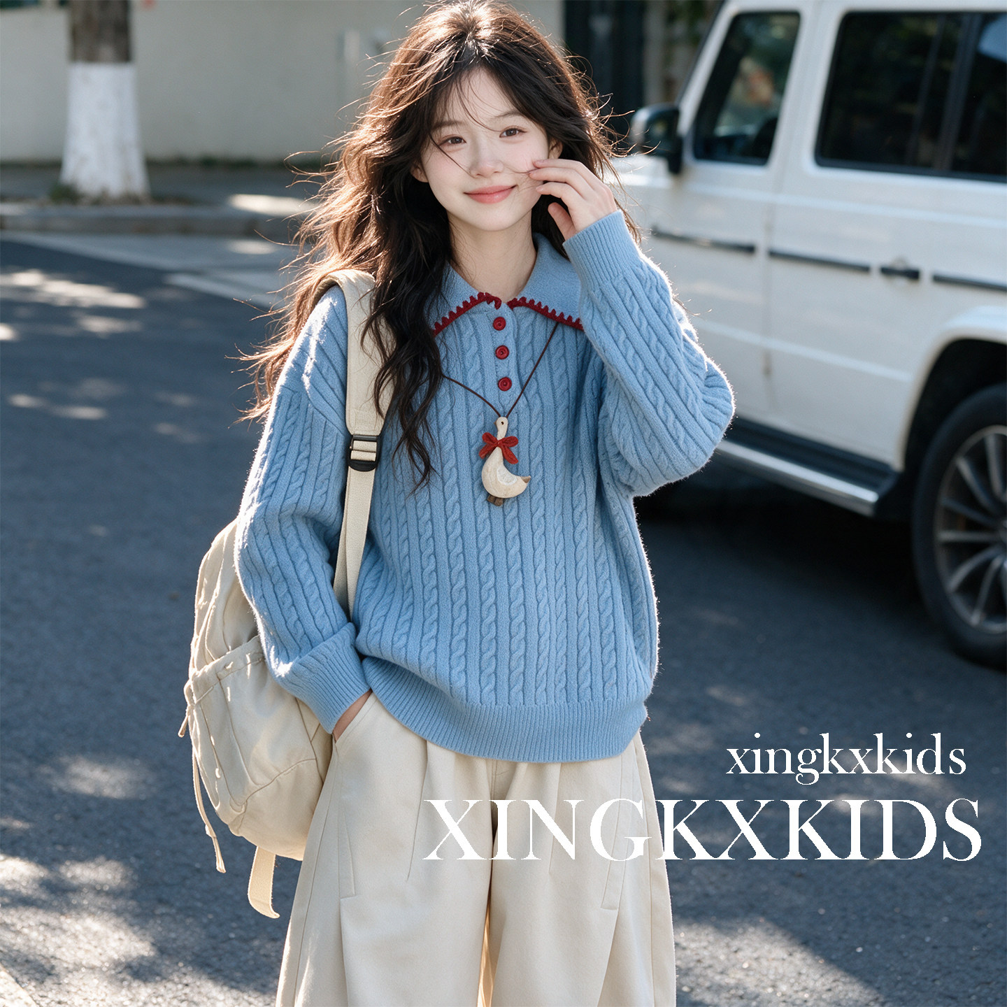 女童韩系针织毛衣休闲裤套装