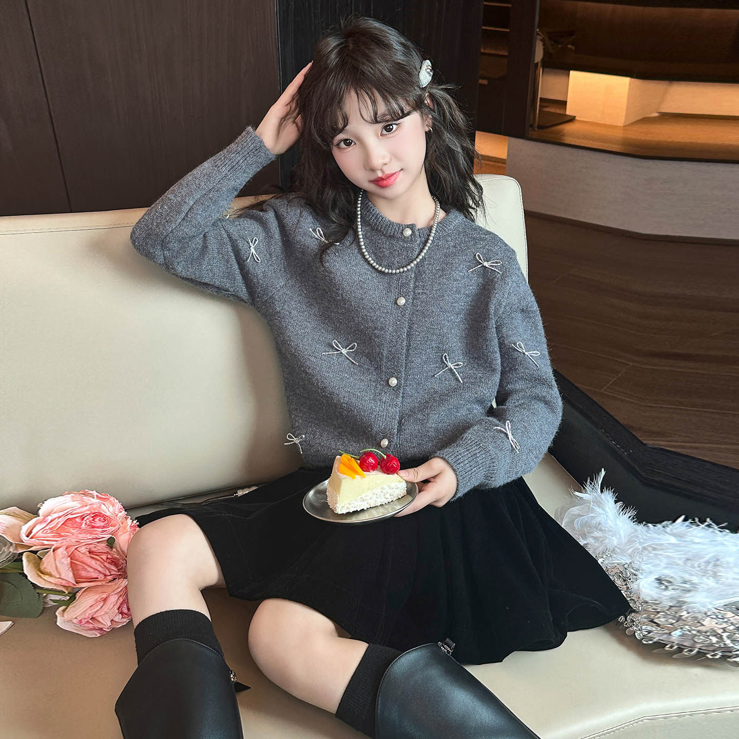 女童春秋套装2026新款女中大童秋季韩系休闲毛衣百褶裙百搭两件套