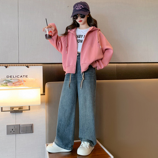 春装2025新款洋气女大童时髦韩版连帽儿童春秋季套装