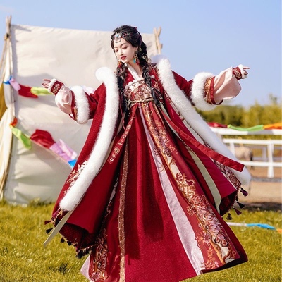 加绒斗篷拜年服大码汉服女胖mm