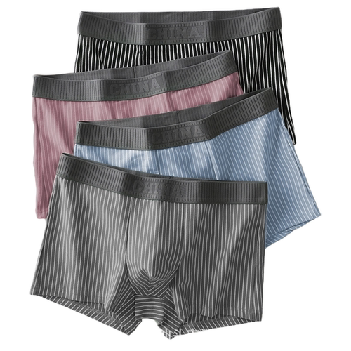 2026新款超大码男士纯棉内裤男生四季平角裤宽松透气条纹四角裤