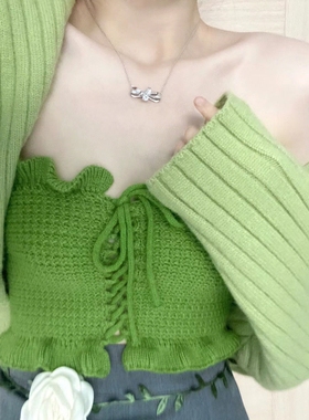 进口春季时尚减龄套装女2023新款胖mm温柔系开衫背心半身裙气质