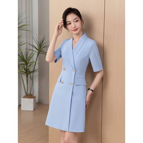 进口新款短袖连衣裙女夏季中长款小个子高级感时尚气质通勤正装