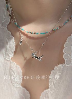 进口晚睡的桔梗「可爱小斗」夏日小清新叠戴项链多巴胺少女串珠