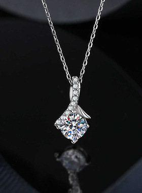 进口纯银项链1克拉D色莫桑石吊坠锁骨链微镶s925银送女友礼物外