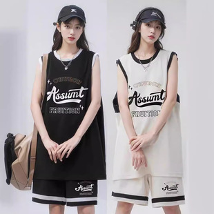 背心短裤 进口美式 女情侣设计感假两件无袖 套装 两 篮球服运动时尚
