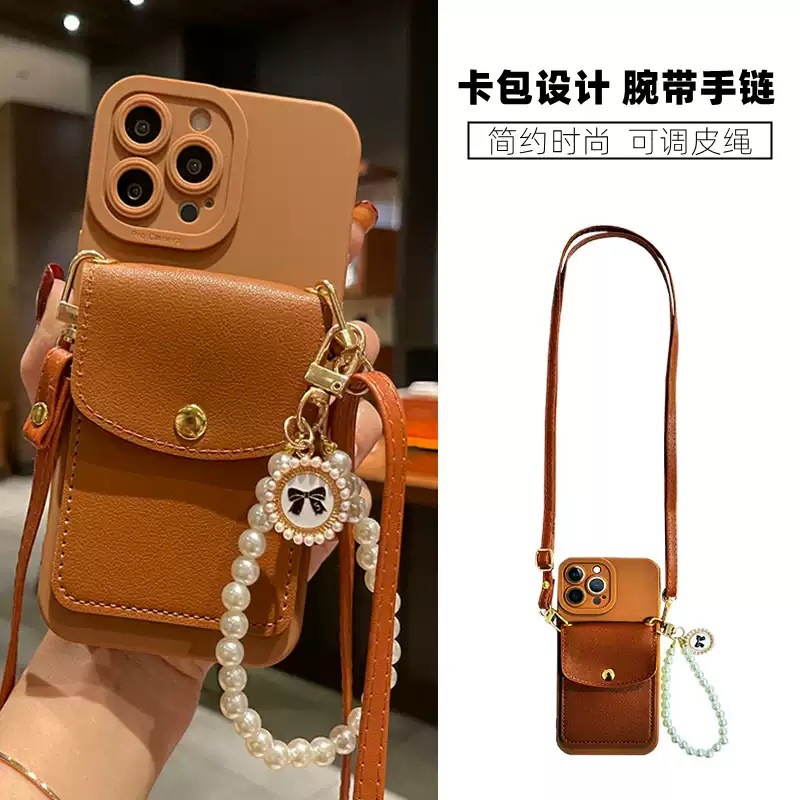 进口适用小米13手机壳红米note12pro斜挎Civi2棕色K60零钱包note9/10