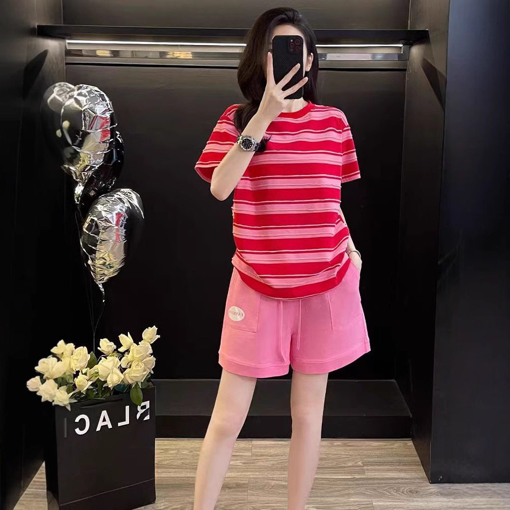 进口时尚洋气休闲运动衣服女套装夏季2025宽松显瘦短袖短裤跑步