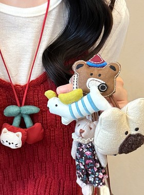 进口可爱毛绒绒小动物项链女秋冬长款挂脖毛衣链2024年新款爆款