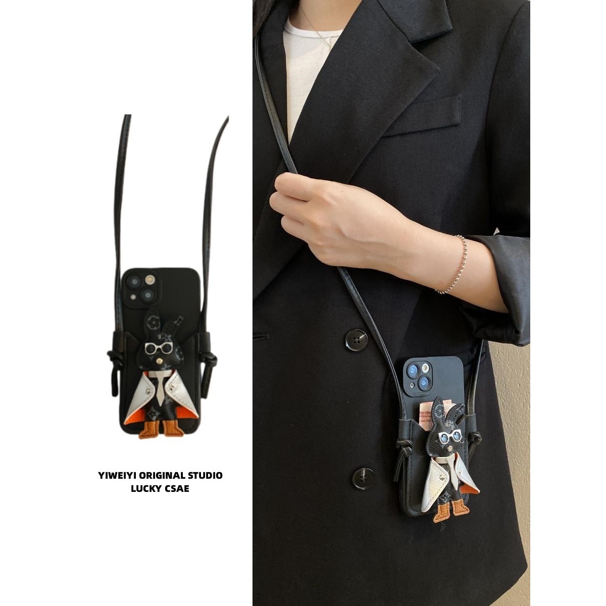 进口个性社会兔卡包斜挎适用iphone14promax手机壳13pro可背带12proma