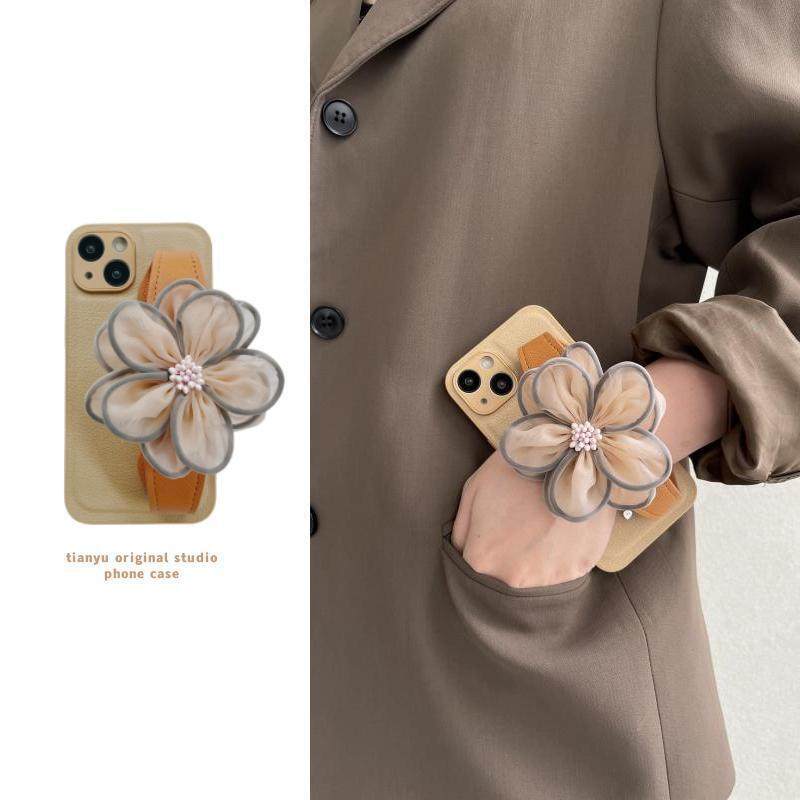 进口卡其纱花腕带适用于苹果14手机壳新款iphone15promax保护套13prom
