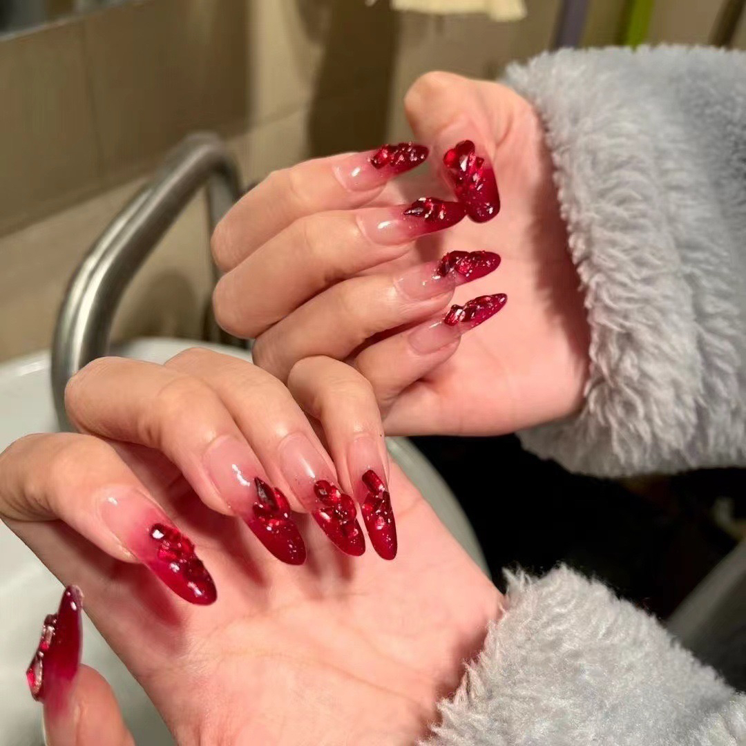 爆款新年转运喜庆异形钻美甲钻结婚红色平底异形钻酒红色装饰钻