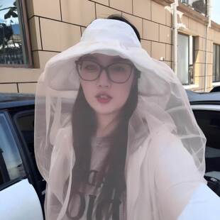 防柳絮过敏面纱户外出行遮脸护脸防柳飞絮防蚊帽网纱帽套钓鱼帽纱