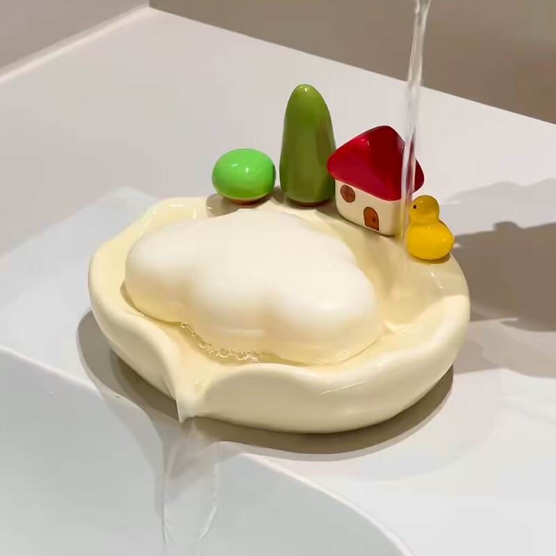 陶瓷肥皂盒香皂盒可爱沥水卫生间洗手台不积水皂盒碟托香皂置物架