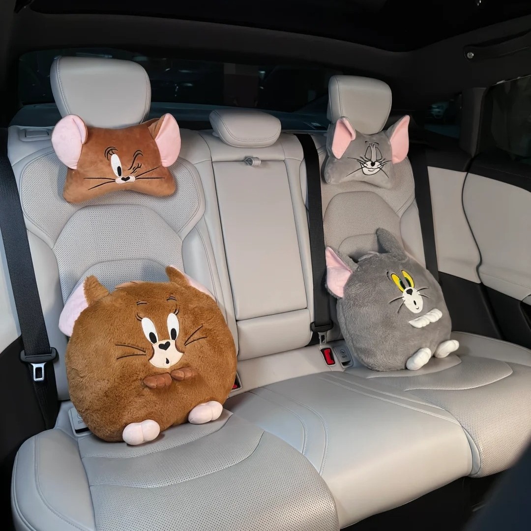 猫和老鼠车载头枕靠枕可爱卡通汤姆杰瑞毛绒立体情侣车枕抱枕腰靠