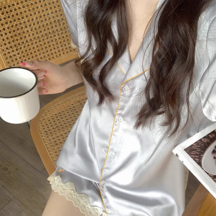 蕾丝ins简约家居服两件套礼盒装 2025新款 短袖 真丝睡衣女夏季 薄款