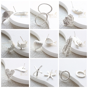 DIY饰品铸造铜配件镀无光银925银针不规则异形耳钉 MATT