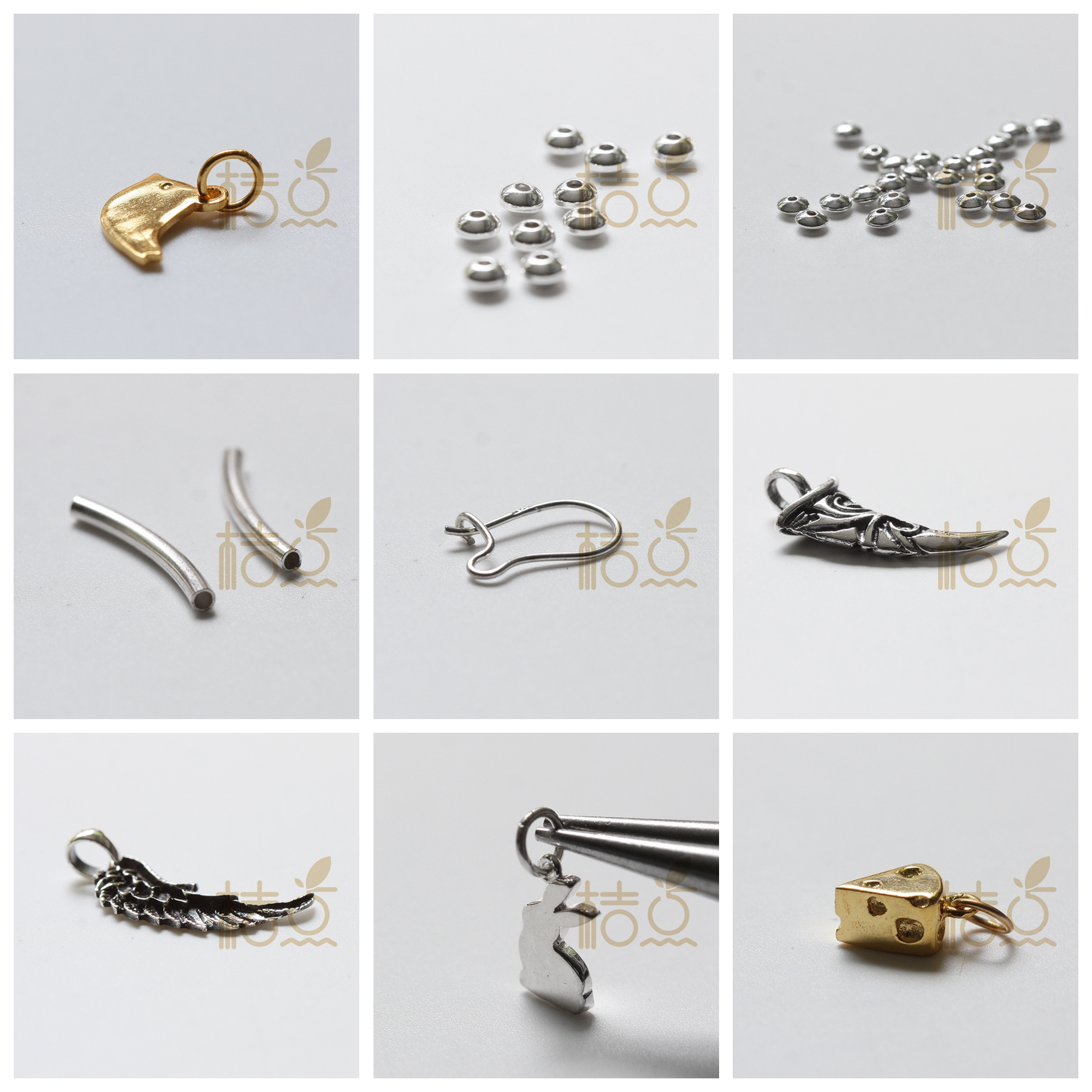 diy纯银耳钉成品吊饰隔珠