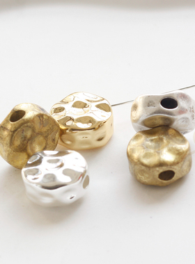 DIY饰品配件铜铸造镀厚银镀厚金隔珠锤纹14.9x8.3mm(4888C)