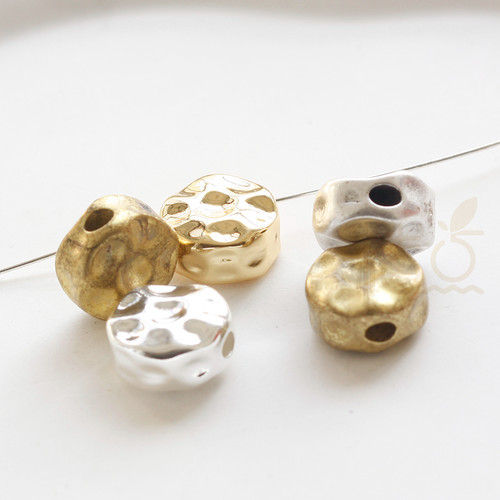 DIY饰品配件铜铸造镀厚银镀厚金隔珠锤纹14.9x8.3mm(4888C)