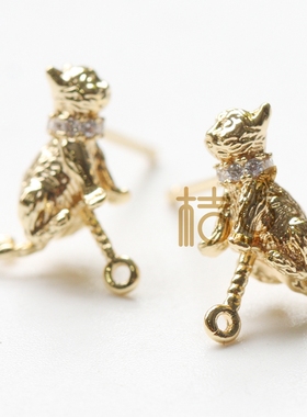 DIY配件铸造铜韩国饰品13*10mm 猫咪 耳钉 动物 可爱 Ins(19842Z)