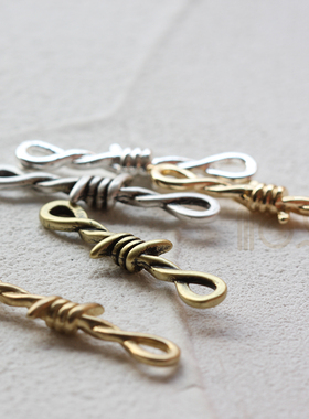 DIY饰品铜配件34*10mm镀厚银镀厚金铜绿连接铸铜铜丝造型(4716C)