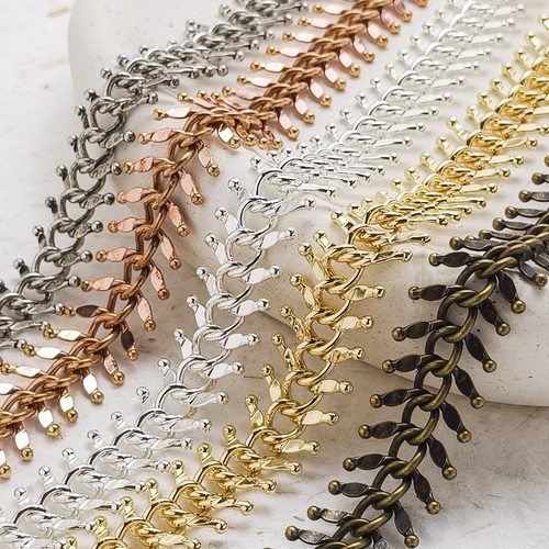 DIY 铜链 镀厚金.镀厚银.古色.手工链.鱼骨链.鱼骨 14mm (CP140)