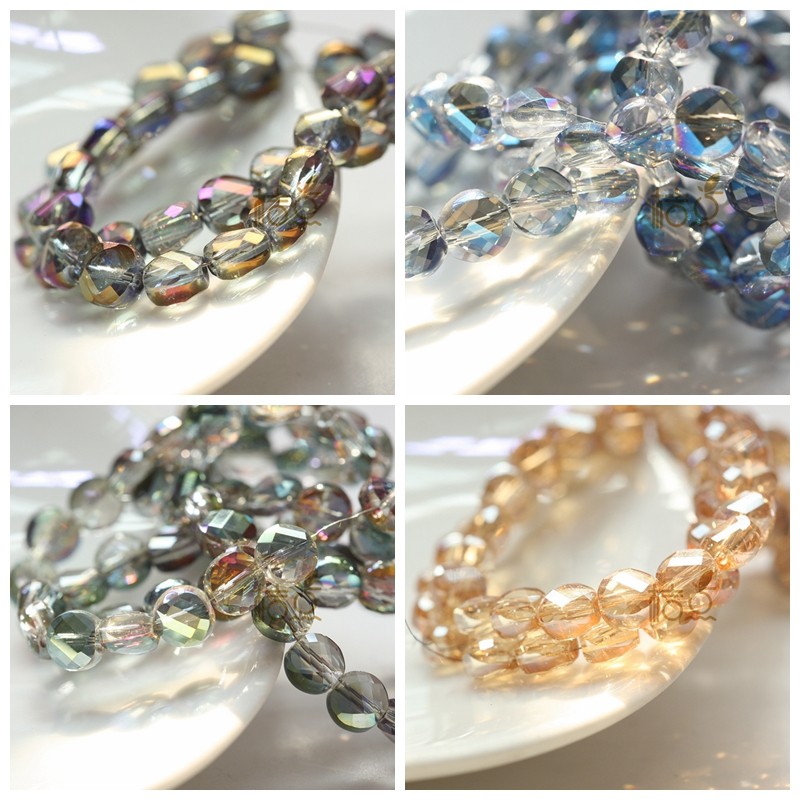 桔点手工 国产水晶 玻璃珠 直孔 6mm8mm扁圆 diy材料配件(g282)