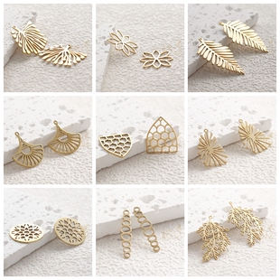 DIY饰品黄铜配件几何图形花树叶镀金银古色自然挂件(4902C)