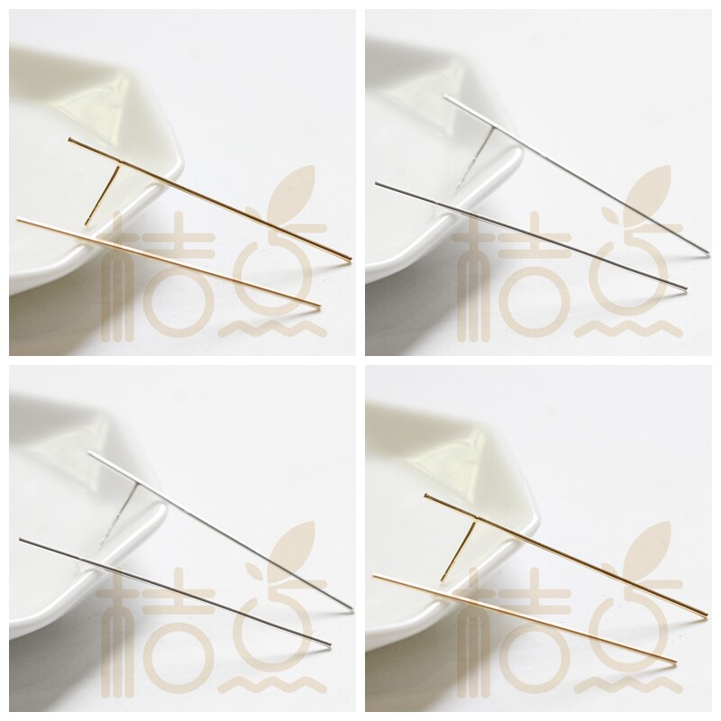 DIY饰品铜配件 厚真金银电镀长棒耳钉 925银针 简约 时尚(4331C)