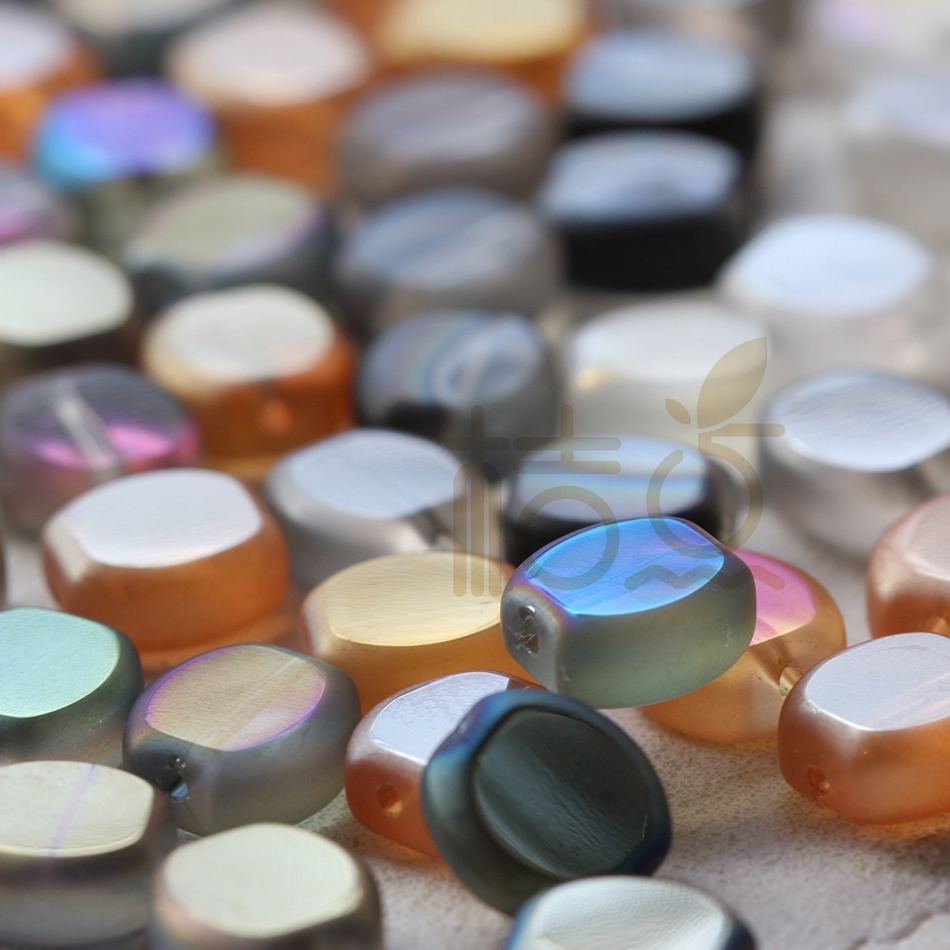 桔点手工 国产水晶玻璃珠 磨砂方珠直孔 9*10mmDIY材料配件(G338)