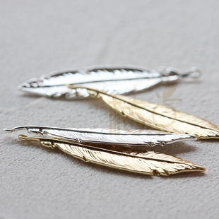 DIY饰品铜配件41*10mm镀厚银镀厚金铜绿羽毛翅膀挂件吊坠(4711C)